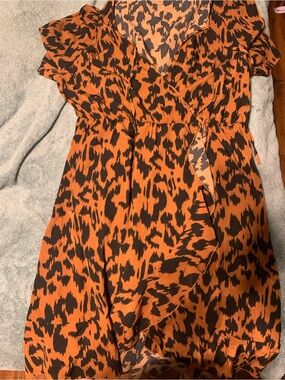 Orange and Black Animal Print Wrap Dress
